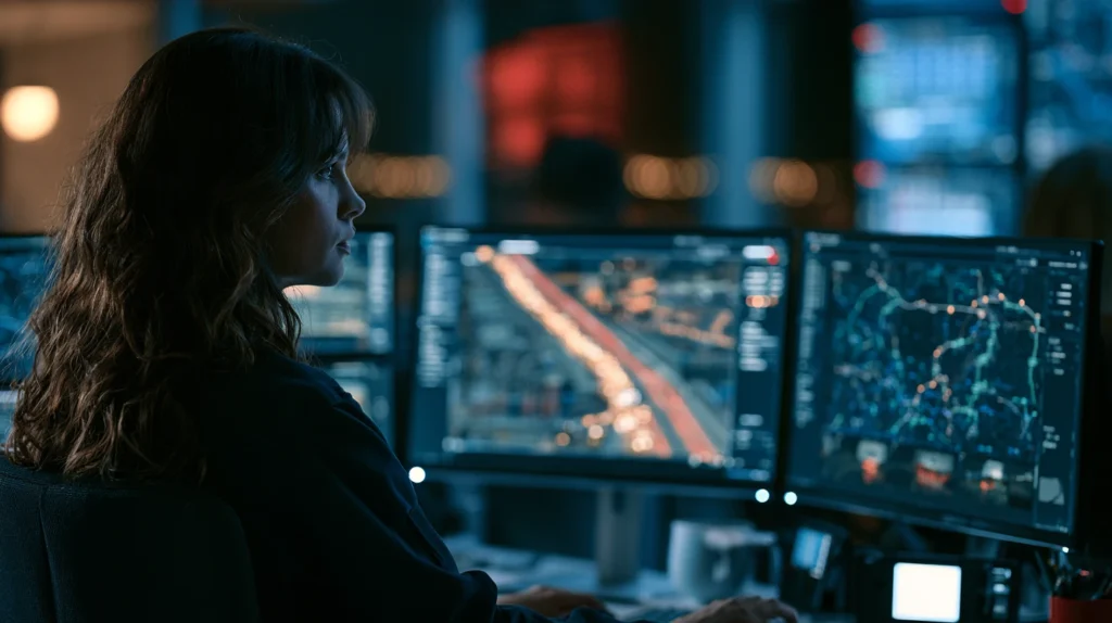 Dispatcher monitoring freight routes and truck operations