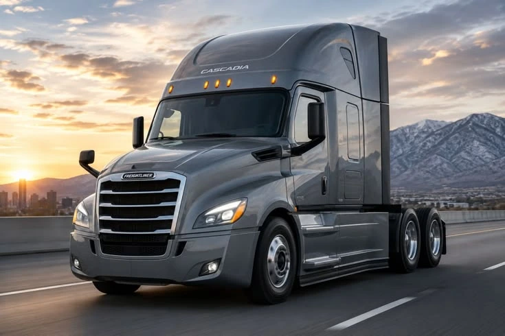 Grey Freightliner Cascadia truck