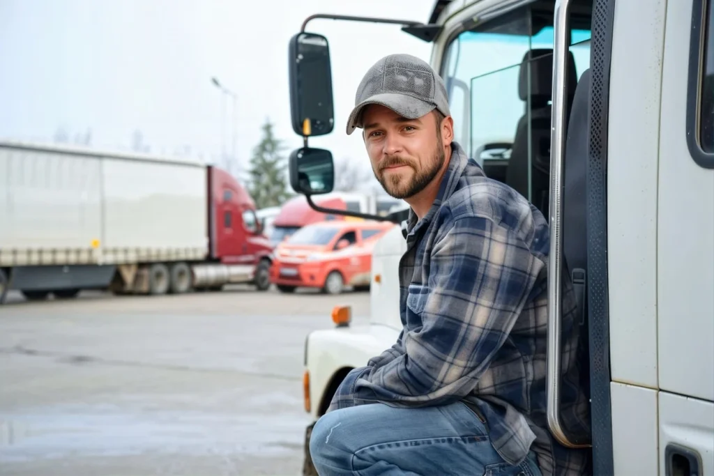Owner operator seated in a truck cab